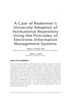 A Case of Redeemer`s University Adoption of Institutional Repository