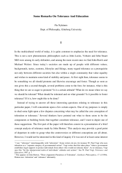 Some Remarks On Tolerance And Education I