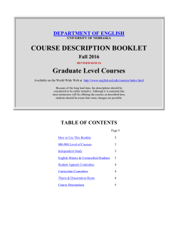 COURSE DESCRIPTION BOOKLET Graduate Level Courses