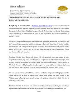 MANDARIN ORIENTAL ANNOUNCES NEW HOTEL AND