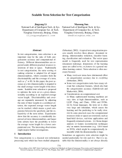 Scalable Term Selection for Text Categorization
