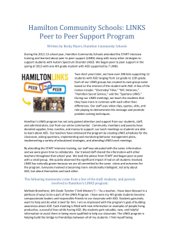 Hamilton Community Schools: LINKS Peer to Peer Support Program