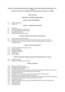 Federal Act concerning the settlement and residence in Austria (the