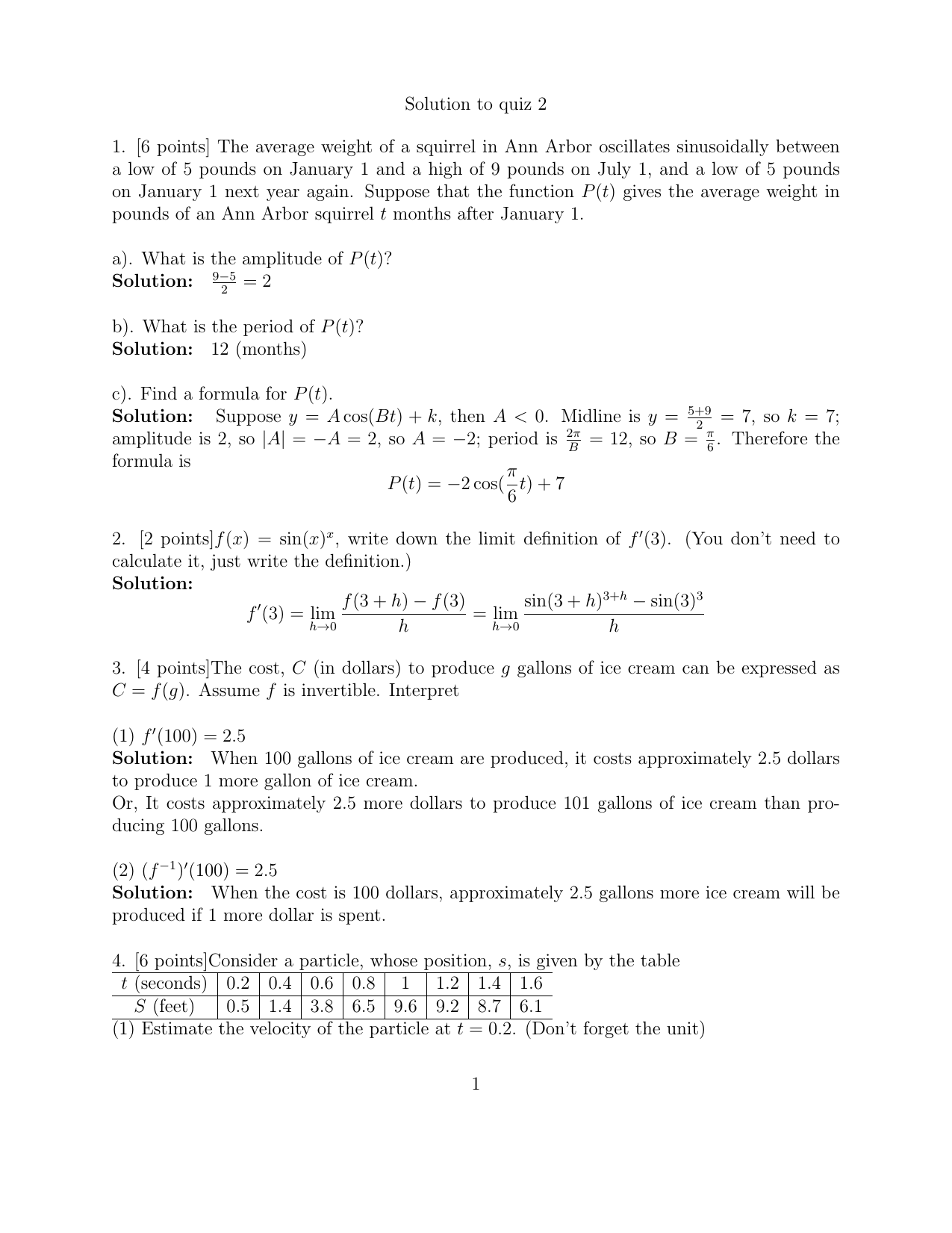 Solution To Quiz 2 1 6 Points The Average Weight Of A Squirrel In