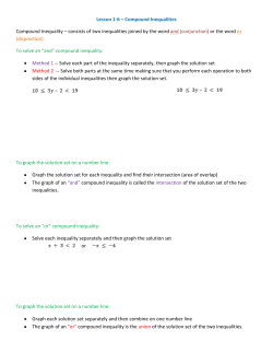 Lesson 1-6 &ndash; Compound Inequalities Compound Inequality