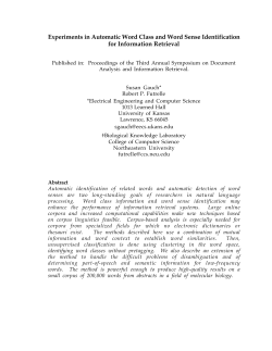 Experiments in Automatic Word Class and Word Sense