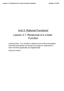 Lesson 3.1- Reciprocal of a Linear Function.notebook