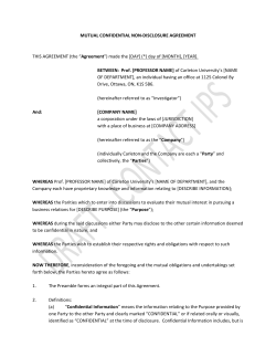 Mutual Confidential Non-Disclosure Agreement