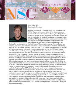 Brian Duke, SPT Candidate for President My name is Brian