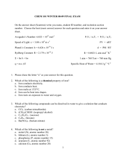 CHEM 101 FINAL EXAM WINTER 08-09