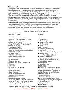2017 Packing List - Camp Ramah in Canada