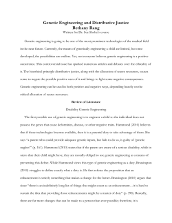 Genetic Engineering and Distributive Justice Bethany Rang