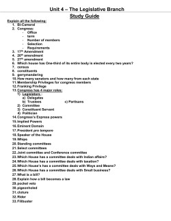 Unit 4 &ndash; The Legislative Branch Study Guide