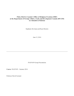 Policy Brief to Canada`s Office of Religious Freedom (ORF) at the
