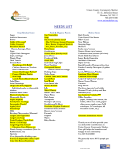 Needs List - Union County Community Shelter