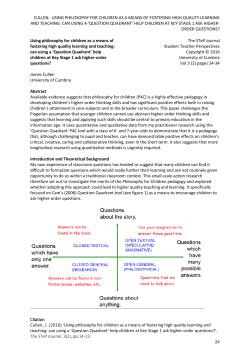 CULLEN: USING PHILOSOPHY FOR CHILDREN AS A MEANS OF