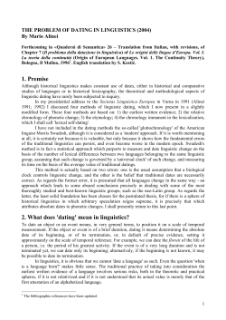 Mario Alinei, The Problem of Dating in Linguistic