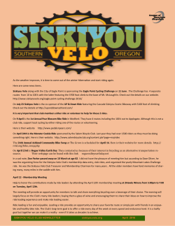 SISKIYOU VELO CLUB NEWSLETTER siskiyouvelo.org April 2016