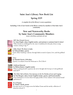Saint Ann`s Library New Book List Spring 2009 New and Noteworthy