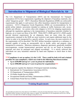 Introduction to Shipment of Biological Materials by Air