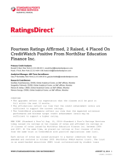 Fourteen Ratings Affirmed, 2 Raised, 4 Placed On CreditWatch