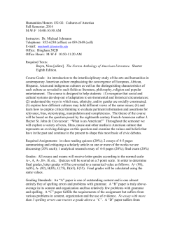 Humanities/Honors 152-02: Cultures of America Fall Semester