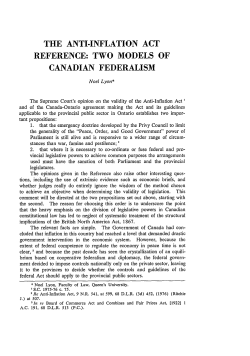 Anti-Inflation Act Reference: Two Models of Canadian Federalism, The