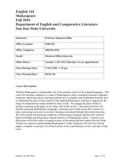 English 144 Shakespeare Fall 2016 Department of English and