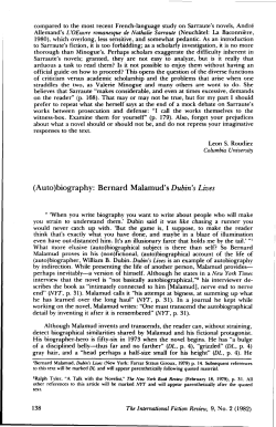(Auto)biography: Bernard Malamud`s Dubin`s Lives