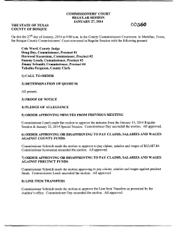 THE STATE OF TEXAS COUNTY OF BOSQUE COMMISSIONERS
