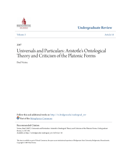 Universals and Particulars: Aristotle`s Ontological Theory