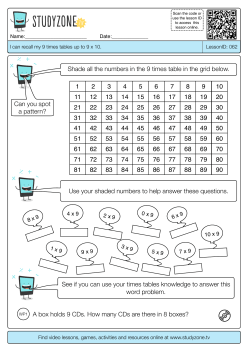 Shade all the numbers in the 9 times table in the grid