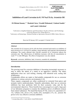 Inhibition of Lead Corrosion in 0.1 M Na2CO3 by Artemisia Oil