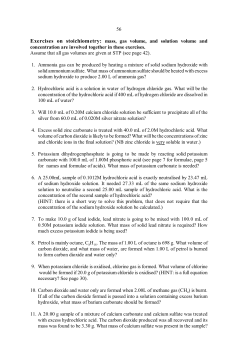56 Exercises on stoichiometry: mass, gas volume, and solution