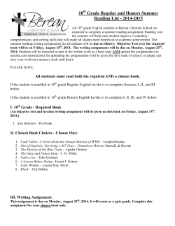 10 Grade Regular and Honors Summer Reading List