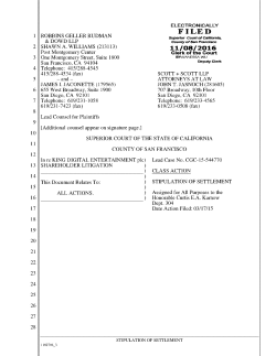 Stipulation of Settlement - King Digital Entertainment plc