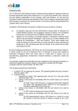 Explanatory Note: On 15th April 2016, the Company issued a