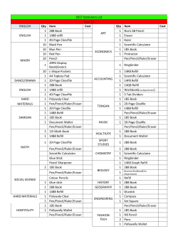 2017 Stationery List Year 12 ENGLISH Qty Item Cost ART Qty Item