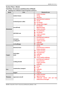 Section Three : Metals Unit Nine: Occurrence and Extraction of Metals