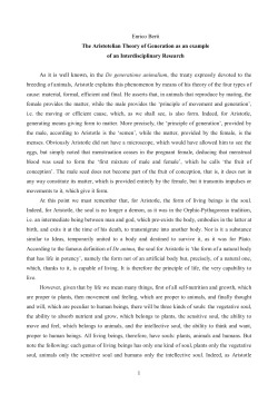 1 Enrico Berti The Aristotelian Theory of Generation as an example