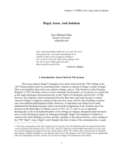 Hegel, Jesus. And Judaism