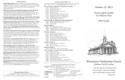 October 13, 2013 Bulletin - Westminster Presbyterian Church
