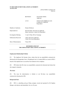 IN THE EMPLOYMENT RELATIONS AUTHORITY AUCKLAND