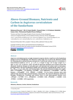 Above-Ground Biomass, Nutrients and Carbon in Aegiceras