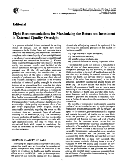 Editorial Eight Recommendations for Maximizing the Return on