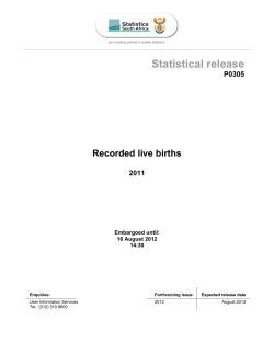Statistical release P0305 &mdash; Recorded live births, 2011