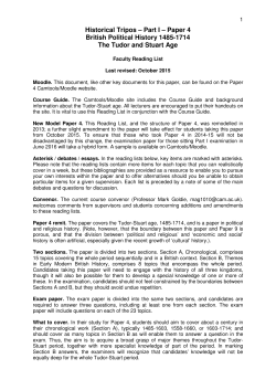 Historical Tripos &ndash; Part I &ndash; Paper 4 British Political