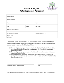 Cedars HOPE, Inc. Referring Agency Agreement