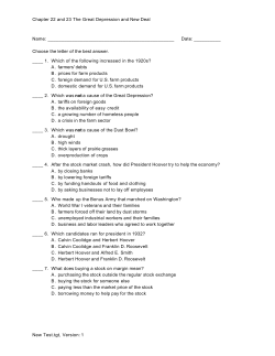 Chapter 22 and 23 The Great Depression and New Deal Name