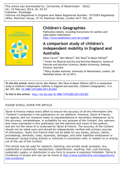 A comparison study of children`s independent mobility in England